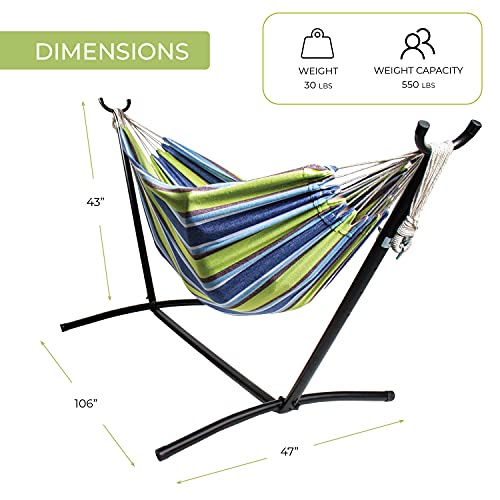 Backyard Expressions - 914920 - Ocean Floor Pattern - Portable Double 2 Person Outdoor Hammock with Stand - Green and Blue - 9 x 3 Foot Hammock - color: Ocean Floor