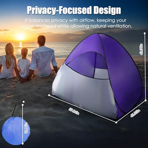Pop Up Beach Tent, Sun Shelter for 2-3 Person, Sun Shelter with UPF 50+ & Lightweight, Portable Beach Tent Easy Pop Up for Outdoor Camping Fishing - style: Purple