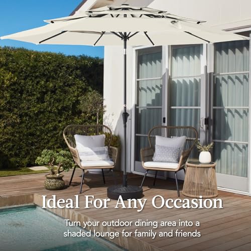 Best Choice Products 10ft 3-Tier Market Patio Umbrella, Outdoor Sun Shade with Tilt, Crank Lift, 8 Ribs for Backyard, Deck, Poolside - color: Ivory