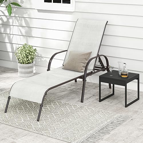 Giantex Set of 2 Patio Lounge Chair, Outdoor Chaise Lounge with 5 Adjustable Backrest, Sturdy Steel Frame, Sunbathing Recliner, Beach Chair, Tanning Chair for Outside, Yard, Balcony, Pool Chairs, Grey - color: Grey