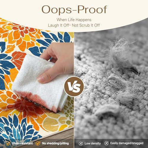 HUGEAR Floral Textured Weave Indoor Outdoor Area Rug 4X6 Washable High Traffic Stain Resistant Non Slip Durable Carpet for Livingroom Patio Deck Balcony Courtyard (Colorful, 4' x 6') - color: Multi Floral / Colorful, size: 4'x6' (Rectangular)
