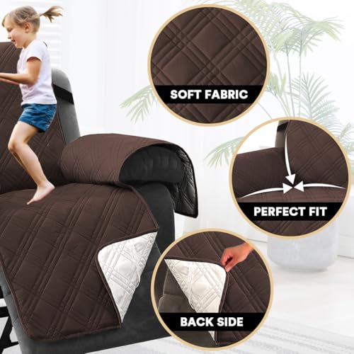 PrinceDeco Recliner Cover 100% Waterproof Couch Cover Sofa Cover for Living Room Water Resistant Furniture Protector with Elastic Straps for Pets Dog(Recliner28,Brown) - color: Brown, size: Recliner