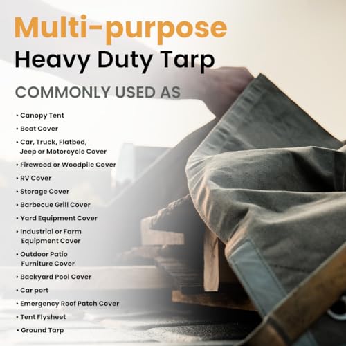 WHITEDUCK Canvas Tarp 18 oz. Heavy Duty Waterproof UV Resistant, Rustproof Grommets, Industrial & Commercial Use Cloth Tarp (Cut Size: 8'x10', Finished Size: 7'6"x9'6", Olive Drab) - color: Olive, size: 8' X 10'