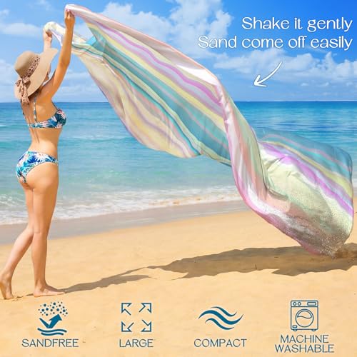 BYDOLL Beach Blanket 78''X81'' Waterproof Sandproof Suits1-4 Adults Oversized Lightweight Large Blanket Picnic Mat for Beach Sand Free Travel Camping Hiking Picnic - color: Rainbow, size: 78"x81"