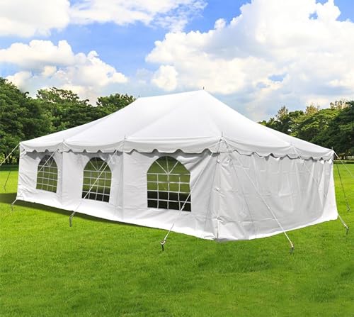 Party Tents Direct 20 x 30 Weekender Pole Tent with Sidewalls, Heavy Duty Waterproof PVC White Canopy, Easy Up Outdoor Event Pavilion Gazebo for Weddings, Parties, Graduations, and Banquets - color: White, size: 20' x 30'