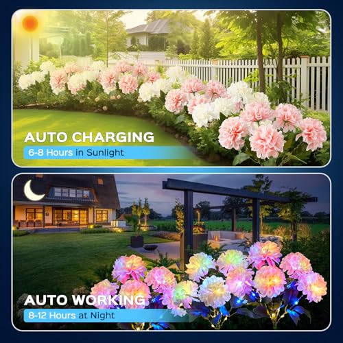 4 Pack Solar Garden Lights Outdoor, LED Colorful Waterproof Solar Powered Hydrangea Flowers Landscape Lights for Patio, Outside Yard, Pathway Decorative, Décor, Two Lighting Modes - size: 4 Pack
