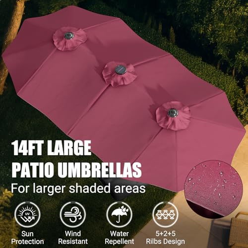LEVELEVE 15FT Double-Sided Patio Umbrella with Base Included, Large Outdoor Rectangular Market Umbrella for Backyard, Poolside, Lawn & Garden,Red - color: Dark Red, size: 15FT