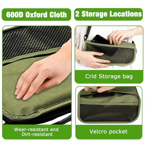 Portable Ultralight Collapsible Camping Stool,Stool Folding Chair,Lightweight Handy Fishing Stool 350 LB,Backpack Pocket Stool for Hiking Picnic Travel with Sunglass Bag and Magnetic Hat Clip - color: Green+large