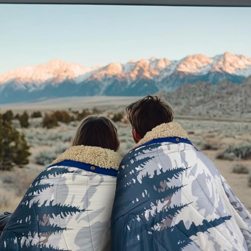 Outdoor Camping Blanket with Sherpa Lining, Extra Warm Thick Camp Blankets and Puffy Ultralight Soft Poncho DWR Camping Quilt for Cold Weather, Adventure, Sleeping, Backpacking 78"x 56" - color: Ridge Exploration, size: 78 x 56 inches