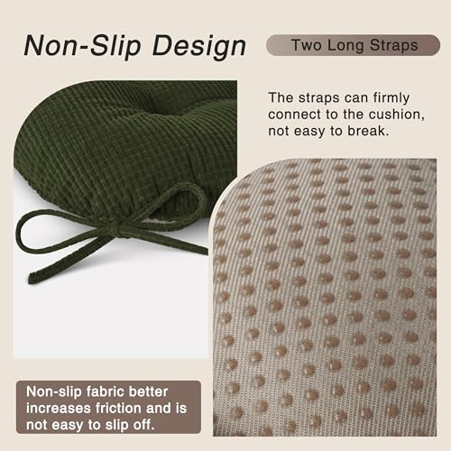 OVOV Dining Chair Cushions Set of 2 Soft Non-Slip Kitchen Chair Pads Tufted Seat Cushion with Ties for Kitchen Dining Room(18" x 16.5" x 3" Dark Green) - color: Dark Green