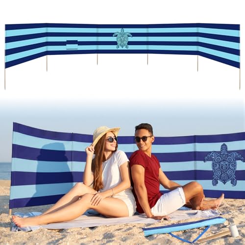 Cinnvoice 20ft Turtle Beach Windscreen Set Long Privacy Screen with 6 Hardwood Poles Rubber Mallet and Carry Bag Portable Beach Fence Wind Blocker for Summer Outdoor Sand Wind Protection - style: Turtle