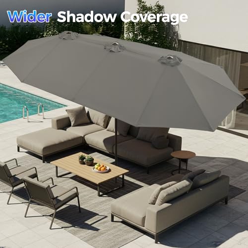 SUPERJARE 13FT Outdoor Umbrella for Patio, Double sided Pool Umbrellas with Fade Resistant Canopy, Large Table Umbrella for Deck, Market, Backyard - Dark Gray - color: Dark Gray, size: 13FT