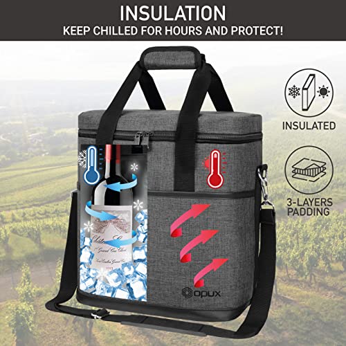 opux 6 Bottle Carrier Tote | Insulated Padded Wine Cooler Bag for Travel. Picnic, BYOB | Portable Leakproof Wine Tote Bag for Dinner, Party, Christmas, Wine Gift for Women, Men (Charcoal Gray) - color: Charcoal Gray, size: 6 Bottle