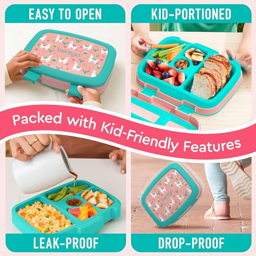 Bentgo Kids Prints Leak-Proof, 5-Compartment Bento-Style Kids Lunch Box - Ideal Portion Sizes for Ages 3-7, Durable, Drop-Proof, Dishwasher Safe, & PFAS & BPA-Free Materials (Llamas) - color: Llamas