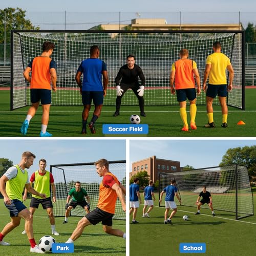 MOPHOTO Soccer Goal, 6X4/8x6/10x6.5/12x6/16x7/18.5x6.5/21x7/24x8ft Soccer Goals for Backyard, Full Size Soccer Goal for Teens & Adults Training - size: 24x8FT, style: Alloy Steel-Black