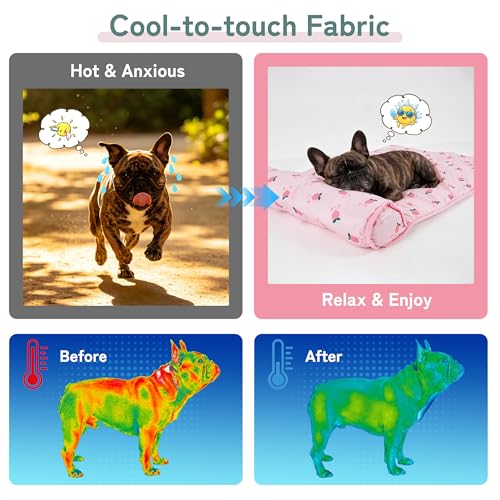 PUMYPOREITY Cooling Dog Bed, Pet Cooling Mat with Pillow, Ice Silk Cooling Dog Blanket, Self Cooling Pad for Cat,Dog, Washable Summer Pet Mat for Kennel, Crates, Sofa, Floor, Pink, S - color: Pink, size: Small