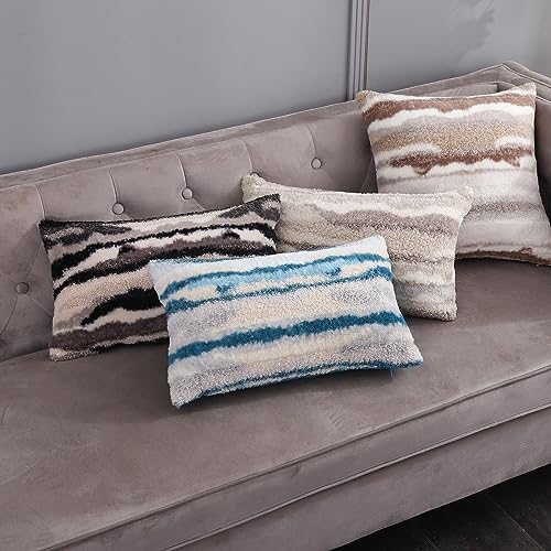 12x20 Decorative lumbar Throw Pillow Covers Set of 2 Black White Faux Fur Fluffy Boucle Cushion Cases Boho Sherpa Neutral Fuzzy Plush Indoor Winter Decorations Home Decor for Livingroom Bed Couch Sofa - color: Black, size: 20" x 12" (Pack of 2)