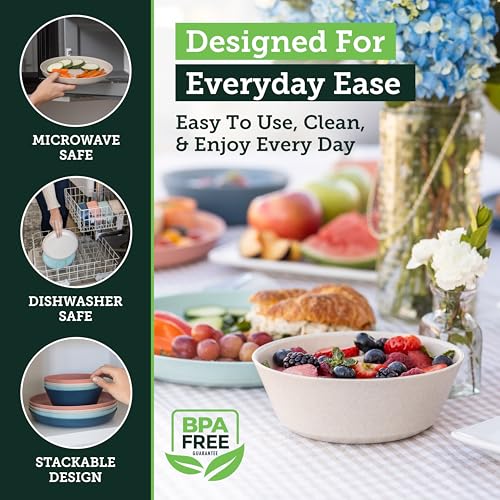 Grow Forward Premium Wheat Straw Plates and Bowls Sets - 8-Piece Wheat Straw Dinnerware Sets - Unbreakable & Reusable Microwave Safe Plastic Dinner Plates for Outdoors, RV, Camping Dishes - Tropical - color: Tropical