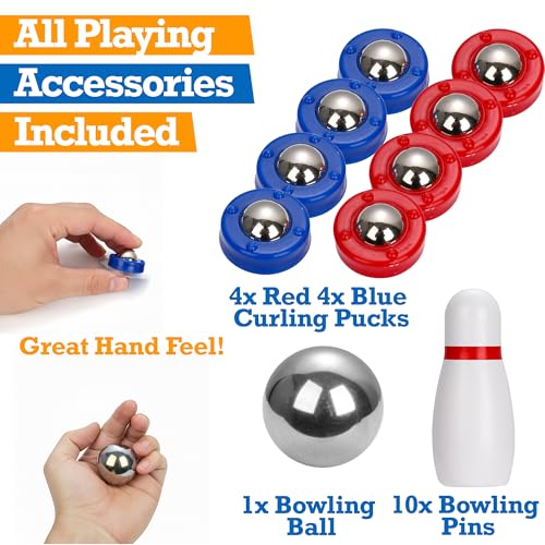 Sterling Games Tabletop Bowling Combo Set, Wooden Arcade Board with Marbles and Pins, Indoor Table Top Game for Kids and Family - style: Bowling/Shuffleboard