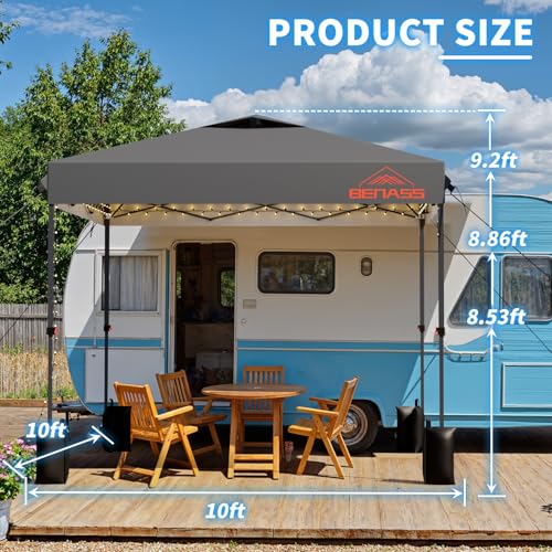 10x10 Pop Up Canopy, Easy Up Canopy Tent, Heavy Duty Tents for Parties, One Person Set Up Event Tent, Light Gray - color: Light Gray, size: 10x10