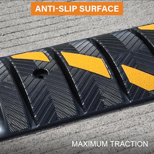 OrangeStar 6Ft Portable Rubber Speed Bump, Heavy Duty Speed Hump w/Reflective Yellow Strips for Asphalt Concrete Driveway Gravel(No Screws) - size: Portable Ramp-1 Pack