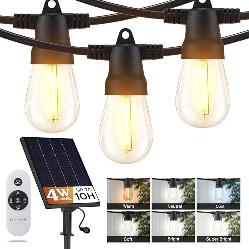 Brightech Ambience Pro 27-Ft Solar String Lights for Outside - Super Bright Remote Control Color Adjustable Outdoor String Light - Commercial Grade String, Waterproof LED for Patios, Camping, 12 Bulbs - color: Super Bright +, size: 27 Feet