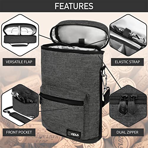 Opux 2 Bottle Wine Tote Carrier, Insulated Cooler Bag for Travel Picnic, Leakproof Padded Case, Wine Gifts for Women & Men, Charcoal Gray - color: Charcoal Gray