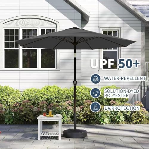 PatioKingdom 11FT Patio Umbrella,Outdoor Umbrella with Push Button Tilt and Crank,Market Table Umbrella with 8 Sturdy Fiberglass Ribs UV Protection - color: Gray, size: 11FT
