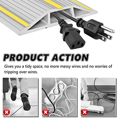 10Ft Cord Covers for Wires on Floor, 3-Channel Floor Cord Cover with Anti-Slip Base & Yellow Warning Strips, Extension Cord Covers for Floor, Ideal for Home, Office, Outdoor Use - color: Grey&Yellow, size: 10FT