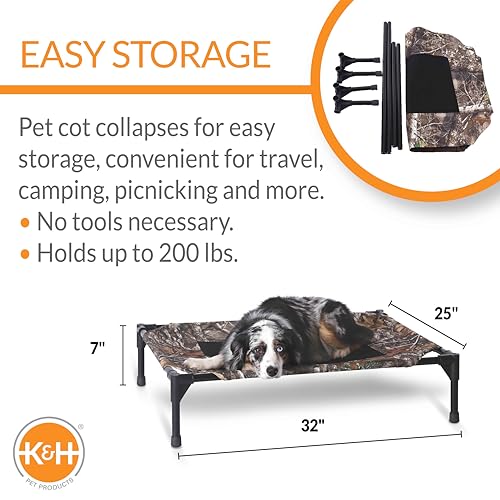 K&H Pet Products Outdoor Elevated Dog Cot, Breathable Cooling Elevated Cot Hammock Pet Bed for Medium Dogs, Washable Mesh Cover, Raised Metal Frame, Collapsible, Portable - Medium 32 X 25in Camo - color: Camo/Black Mesh, size: Medium 32"l X 25"w