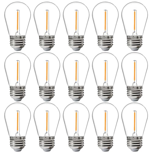 FLSNT 15 Pack Outdoor LED Replacement Bulbs for String Light, S14 LED Hanging Light Bulbs for Patio, Garden, E26 Base, 2200K Warm White, Non-Dimmable - color: Warm White
