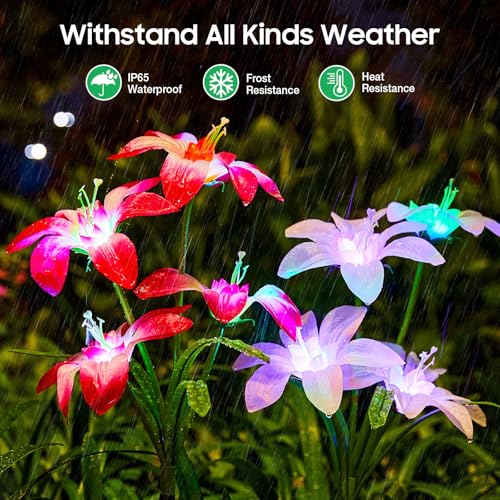 Ahaorigin Solar Garden Lights Outdoor, 6 Pack Blooming Lily Solar Flowers Outdoor Waterproof, 7 Color Changing Bigger Flower Lights for Yard Patio Outside Decorative Mom Gift - size: 6 Pack