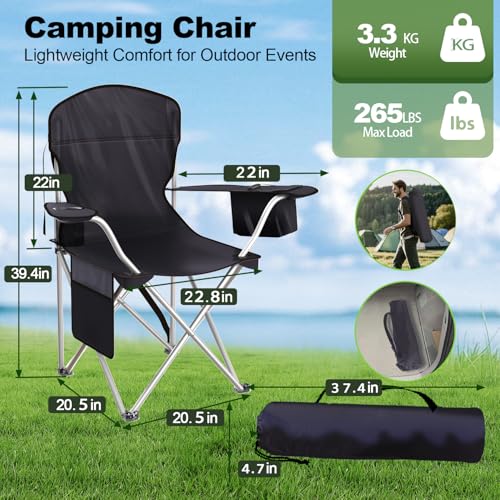 VTOY Folding Camping Chairs Durable 600D Oxford, Portable Outdoor Chair with Cooler Pouch, Cup Holder & Storage Pocket for Camping, Beach, Fishing - color: 2 Pack, Black