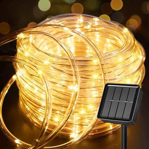Brightown Solar Rope Lights, 39FT 100LED Outdoor Solar String Lights, IP65 Waterproof Solar Powered Fairy Lights with 8 Lighting Modes for Party Garden Patio Pool Backyard Tree Decoration, Warm White - color: Warm White, size: 100 LED
