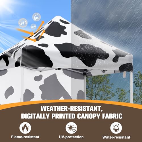EAGLE PEAK Pop up Canopy 5x5, Outdoor Portable Canopy Tent with One Removable Sunwall, Carry Bag Included, Cow Print - color: Cow Print