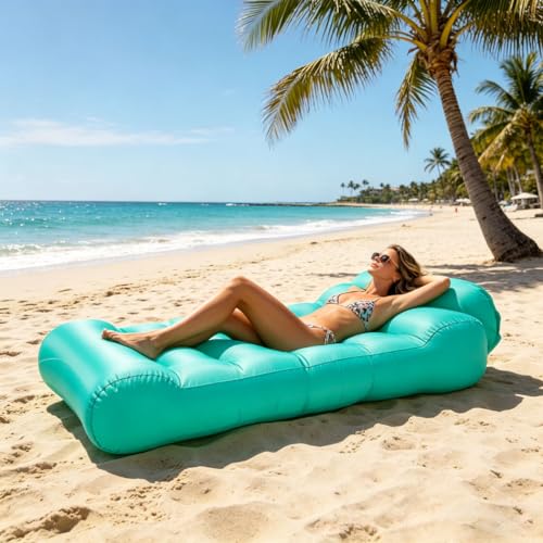 Inflatable Air Sofa, Portable Inflatable Lounger with Headrest, Waterproof & Tear-Resistant Nylon Air Couch, Suitable for Beach, Camping, Picnic, Backyard, No Pump Required, Easy to Inflate & Carry