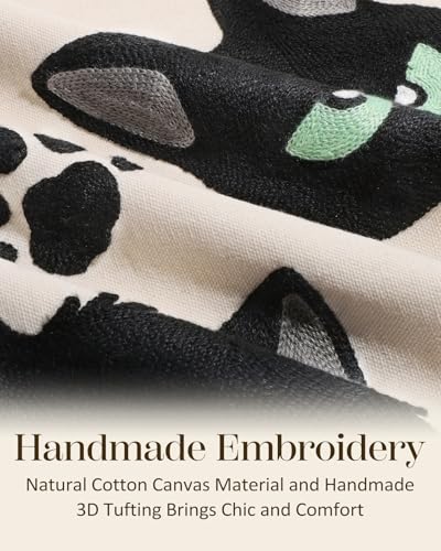 Embroidered Lumbar Pillow Cover 20x12 Inch - Spring Summer Boho Decorative Pillow Cover with Zipper for Living Room Couch Sofa Bed Aesthetic Design Cat Bone Cushion Pillowcase - color: Cat Bone, size: 20" x 12" (Pack of 1)