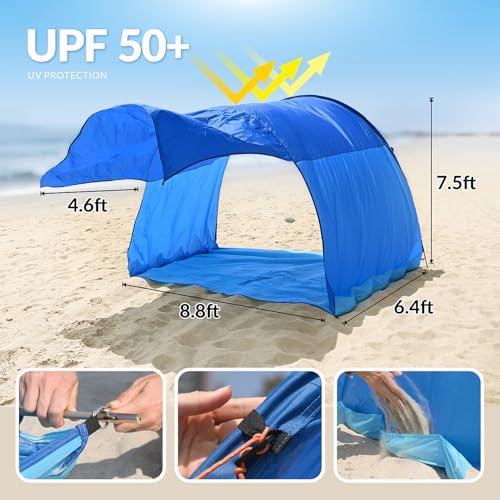 Beach Shade, The Classic Wind-Supported Beach Canopy with UPF 50+ Protection, 7.5ft Tall, Portable & Easy Setup Beach Sun Shelter for 3-6 People - color: Ocean Blue