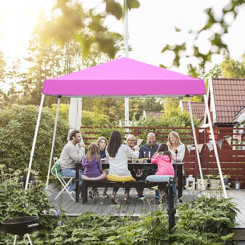 Canopy Tent, 10X10 FT Pop Up Canopy Outdoor Instant Tent Slant Legs with Carrying Bag, Portable Gazebo Shelter for Patio Deck Garden and Beach - 8X8 FT Canopy Cover (Pink) - color: Pink