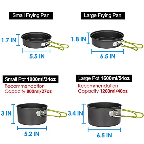 Gutsdoor Camping Cookware Set Camping Gear Campfire Utensils Non-Stick Cooking Equipment Lightweight Stackable Pot Pan Bowls with Storage Bag for Outdoor Hiking - style: 11pcs (Green)