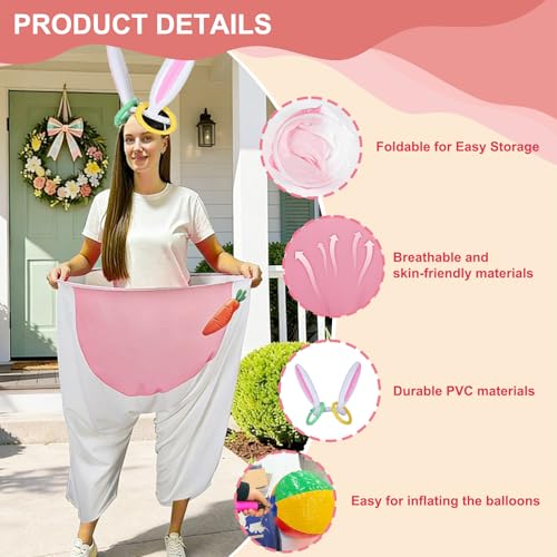 UATKIMI 11Pcs Easter Game Set for Adults Family, 1 Bunny Granny Pants Tossing Game, 4 Inflatable Balls, 1 Inflatable Rabbit Ears with 4 Rings and 1 Pump for Group Gatherings, Easter Party Favors Gift