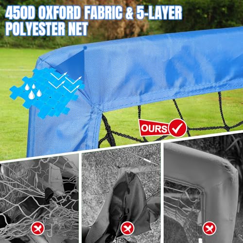 Pro-Grade Kids Backyard Soccer Goal, Tear-Resistant 5-Layer Polyester Soccer Net & 10mm Poles for Maximum Durability, 4x3ft/6x4ft/7x5ft, Pop Up Portable Soccer Training Equipment Set with Size 4 Ball - size: 6 ft x 4ft, style: Blue