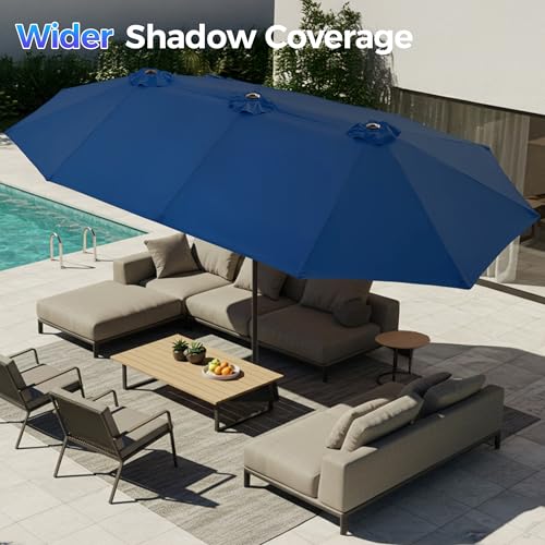 SUPERJARE 13FT Outdoor Umbrella for Patio, Double sided Pool Umbrellas with Fade Resistant Canopy, Large Table Umbrella for Deck, Market, Backyard - Navy Blue(No Base) - color: Navy Blue, size: 13FT