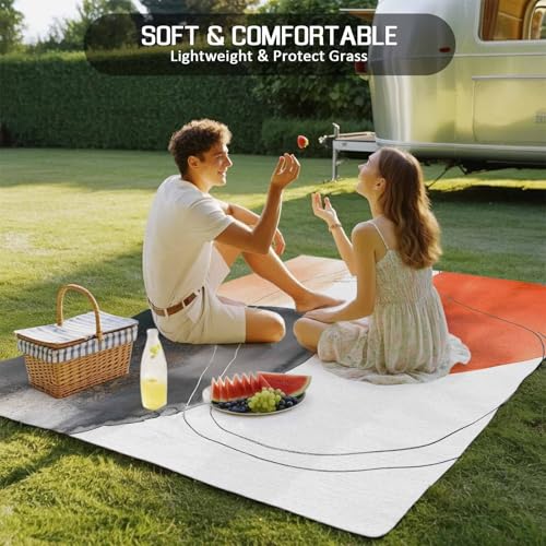 Outdoor Rug 5x8ft, Orange Color Block Abstract Geometric Indoor Area Rug for Patio Backyard Deck Large Floor Mat, Boho Nordic Style Non-Slip Outside Carpet Balcony Porch Camping Rugs Picnic Mat - size: 5' x 8' (Rectangular)