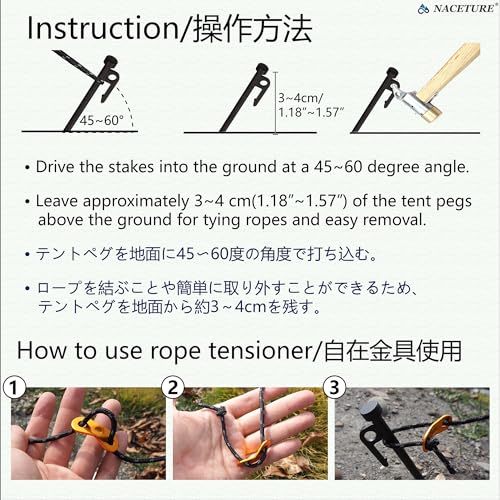 Metal Tent Stakes Heavy Duty 12 Inch 8 Pack with Camp Rope Guy Lines, Metal Stake for Ground, Canopy, Tarps, Sand Anchors for Camping, Picnics, or Yards, Reinforced Nail Heads Camping Accessories and - color: Tent Stake 8 Pack + Storage Bag