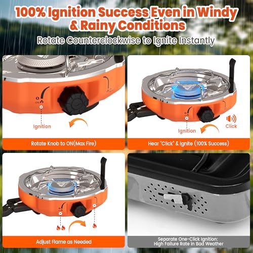 Cofiyard 20,000 BTUs 2 Burner Propane Camping Stove, Portable Folding Camp Stove with Adjustable Burners, Regulator and Carrying Bag, Dual Gas Stoves Easy Carrying Handle for Tailgating, Camping, BBQ - color: Orange