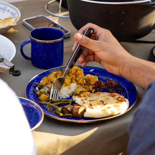 GSI Outdoors Mesa 4-Person Enamelware Camp Set – Classic Enamel Finish with Stainless Steel Rim, 12-Piece, Dishwasher Safe, Multi-Color