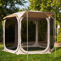 East Oak 10×10 FT Pop Up Canopy Tent with Mesh Walls | Outdoor Screen House with 6 Sunshades | Waterproof Gazebo with Carry Bag | Portable Shelter for Camping, Patio, and Beach | Beige - size: 10×10 Ft
