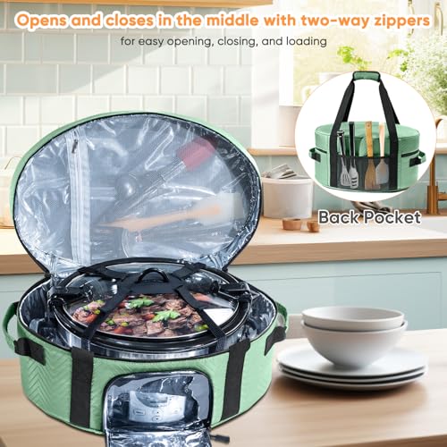 Insulated Slow Cooker Carrying Bag for 6-8 Quart CrockPot and Hamilton Beach Slow Cooker with See-thought Window, Portable Carrier Case with Adjustable Band and Accessory Pocket - color: Teal