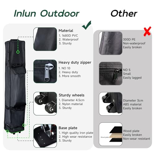 Canopy Portable Folding Bag for 10x10 Pop Up Canopy Tent, Heavy Duty Roller Bag Wheeled Bag, 10x10 FT - size: 10x10